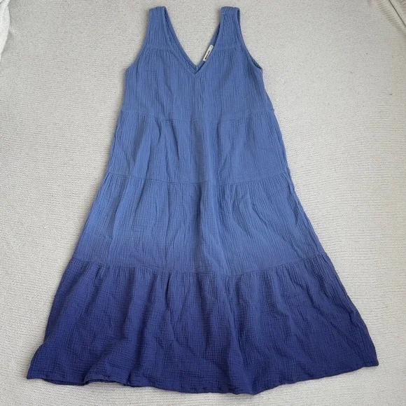 Marine Layer Corinne Double Cotton Cloth Maxi Dress Blue Size Small - Picture 2 of 5